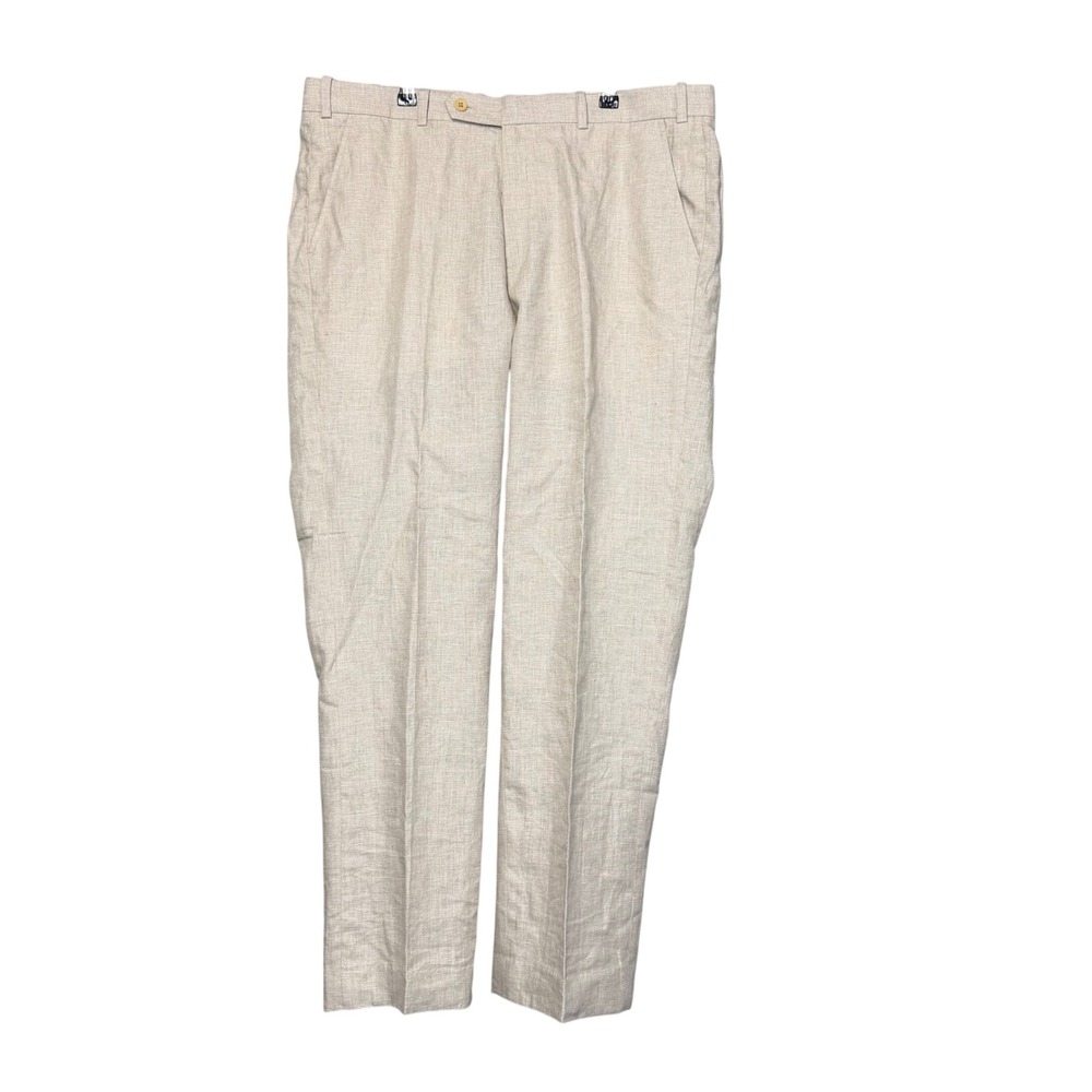 StudioSuits Dress Pants Mens 38 Beige Bespoke Linen Blend Trousers Hand Crafted
